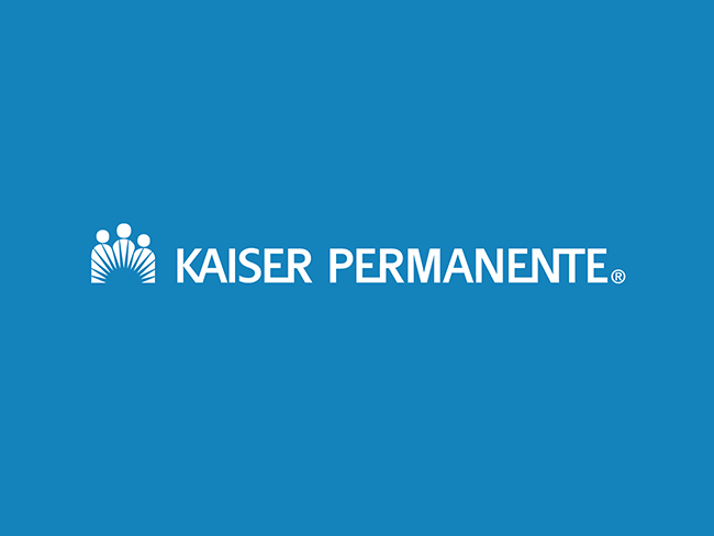 White Kaiser Permanente logo on blue background.
