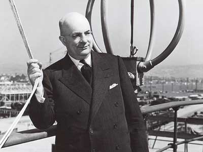 Henry J. Kaiser stands atop a ship in 1942 